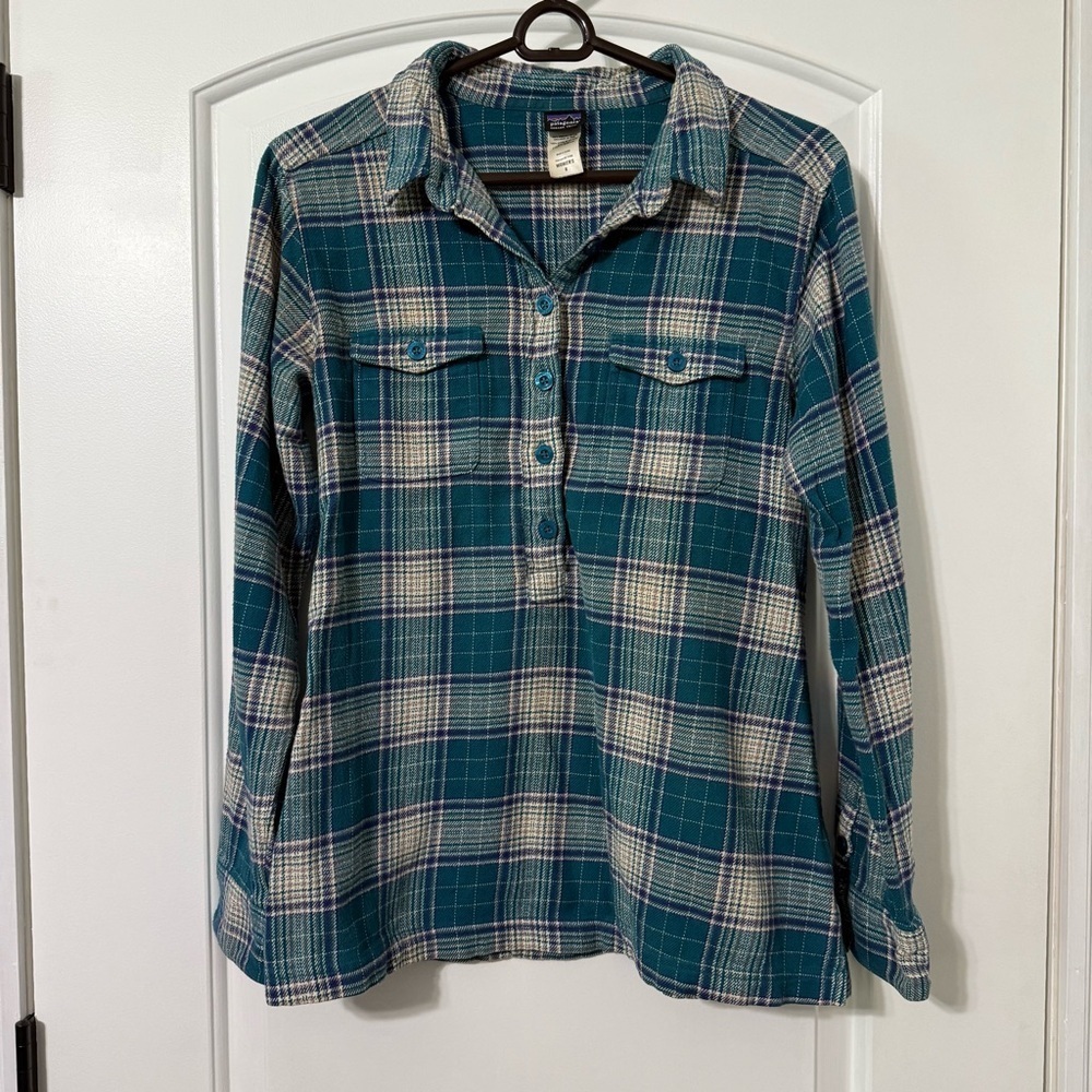 Patagonia Roustabout Flannel Shirt Women’s Size 6 Organic Cotton Green